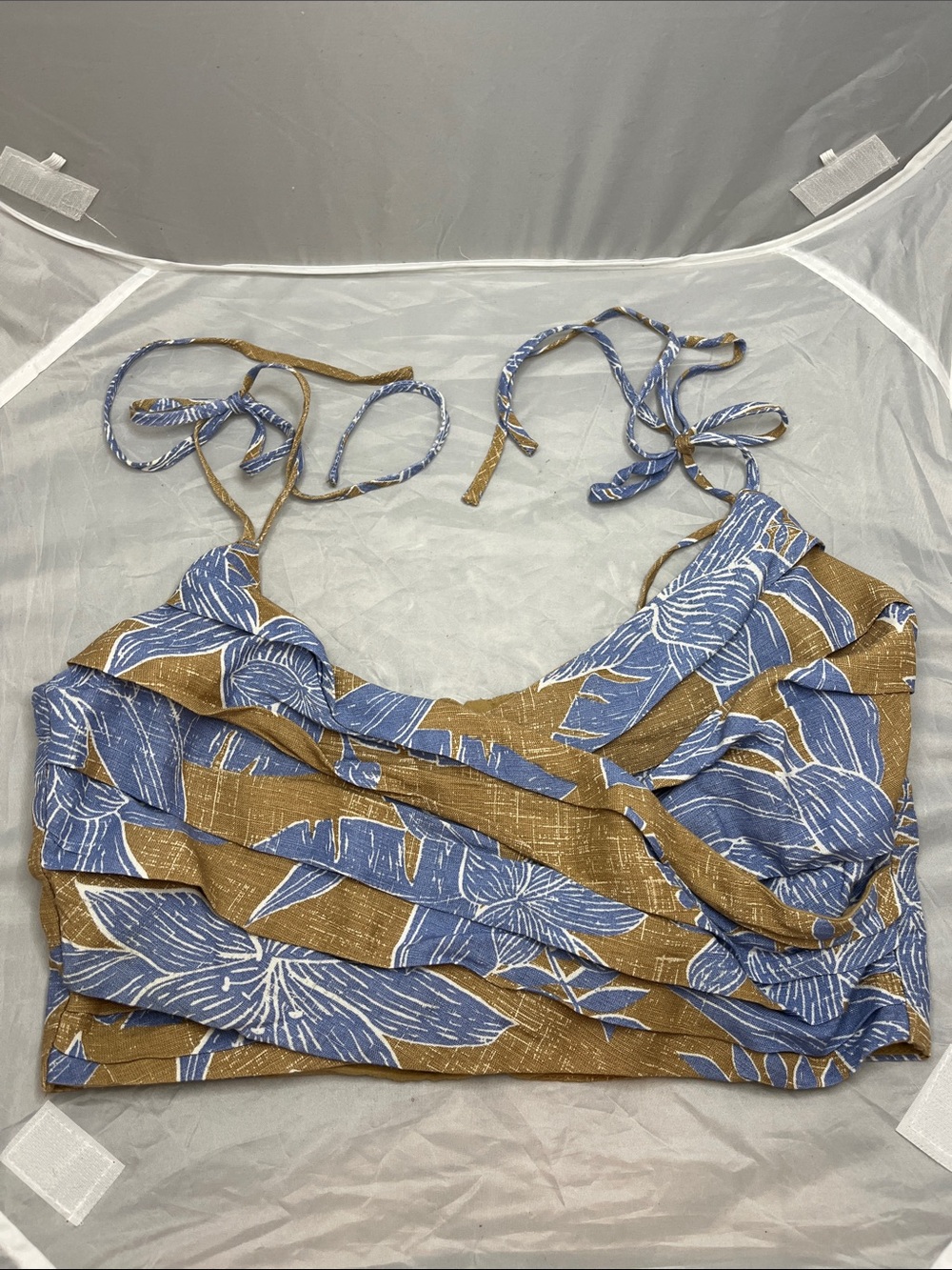 AmuseSociety Tropical Floral Printed Linen Viscose Cotton Crop Top - Size Small